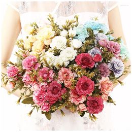 Decorative Flowers 7 Heads/Bundle Rose Artificial Pink Peony Bouquet Silk Fake Flower For Home Wedding Decoration