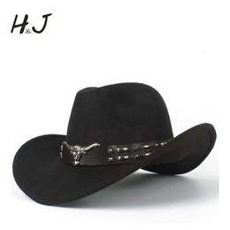 Wide Brim Hats Bucket 2 Size Women Men Hollow Western Cowboy Hat With Tauren Belt Winter Autumn Jazz Outback Toca Sombrero Cap 5658CM 230214