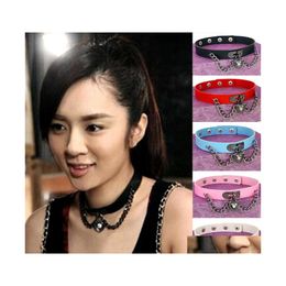 Chokers Pu Leather Necklaces Punk Heart Studded Choker Necklace Gift For Women Jewelry Rivet Buckle Collar Drop Delivery Pendants Dhuny