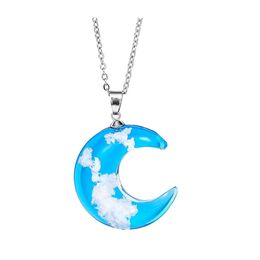 Pendant Necklaces Crystal Glass Necklace Moon Blue Sky White Cloud Transparent Resin Pendants Women Fashion Jewellery Gift Drop Deliver Dhhwa