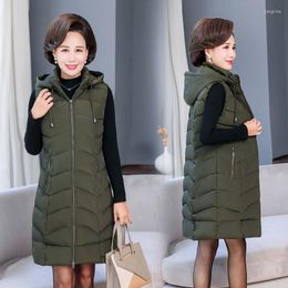 Women's Vests Middle-aged Mother Winter Down Cotton Vest Jacket Thick Parka Hooded Women Sleeveless Long Coat 6XL Casual Waistcoat