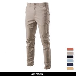 Calça masculina aiopeseson casual calça de algodão de cor sólida fit slim mola outono de alta qualidade clássico negócio 230214