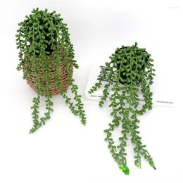 Decorative Flowers Artificial Succulent Soft Glue Lover Tears Bonsai Beads Green Plant Potted Wall Hanging Rattan Vine Frosted Black Pot