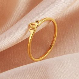 Cluster Rings Dreamtimes Stainless Steel Vintage Three Leaf Amulet Fashion Adjustable Couple Ring For Women Wedding Eacher Jewellery