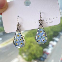 Dangle Earrings 2023 Flower Cute Blue Natural Real Earring For Women Elegant Epoxy Resin Dried Rose Flowers Jewelry Girls