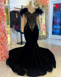 Party Dresses Sweetheart Long Prom Dress For Black Girls Beaded Birthday Gowns Feathers Evening Mermaid Robe De Bal 230214