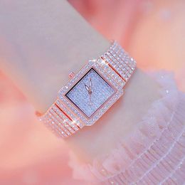 Wristwatches Bs Brand Square Watch Quartz Ladies Gold Wrist Watches Diamond Stainless Steel Golden Women Wristwatch Montre Femme 2023Wristwa