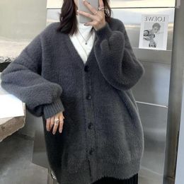 Women's Knits 2023 Autumn And Winter Women's Mink Sweater Loose Japanese Sweet Knitted Cardigan Oversized Cute