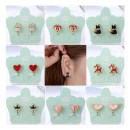 Backs Earrings Korea Style Cartoon Heart Crown Deer Gift Box Clip On No Pierced For Girls Party Cute Luxury Needn't Ear Hole