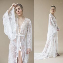 Bridesmaid Dress Lace Illusion Sleepwear Women's Robe & Gown Long Sleeve Bathrobe Night Womens Designer Pyjamas Femme Lingerie