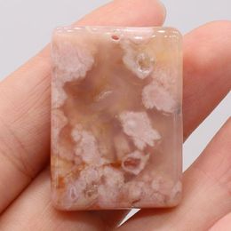 Charms Natural Semi-precious Stones Pendant Rectangle Cherry Blossom Agate DIY For Jewelry Making Necklaces Accessories Gift