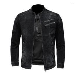 Men's Jackets High Quality Jacket Men's Black Biker Corduroy Motorcycle Coat Spring Autumn Zipper Slim Fit Stand Collar Fashion Drop S