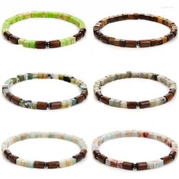 Strand Fashion Cube Beaded Bracelet Tiger Eye Stone Agates Amazonite Elastic Rope Handmade Jewelry Romantic Friendship Gift