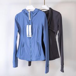 Tees Active Shirts cool fashion LL With Define Hooded Jacket Women Fitness Long Sleeve Crop Top Zipper Gym Coat Workout Jogger Ladies Sportswear