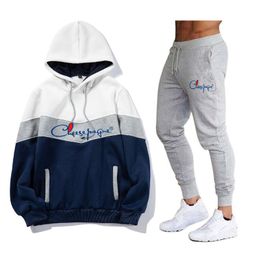 Men's Tracksuits Casual Set Hooded Solid Patchwork 2022 Autumn New Men's Sportswear Hoodies Pants Hip Hop Street Loose Tracksuits Brand LOGO Print