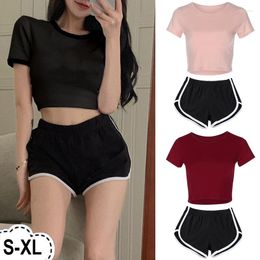 Women's T Shirts Women Fashion Clothes Crop Short Sleeve T-shirt And Shorts Suit Summer Sport Wear Casual Yoga Gym Lady