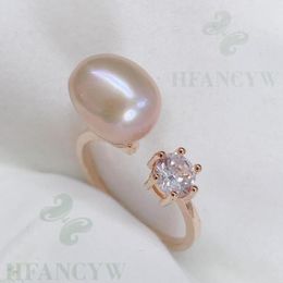 Cluster Rings 10-11mm Pink Baroque Pearl Open Adjustable Zircon 14k Gold Ring Hand-made Gorgeous Jewellery Gift Wedding Elegant Natural