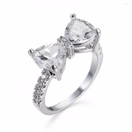 Cluster Rings Arrival Lovely Bowknot Design Female Silver Colour Jewellery Ring With Micro Paved Bow Tie CZ Stones For Party Dating