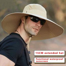 Wide Brim Hats Unisex High Quality 15CM Big Wide Brim Men's Fishing Hat Solid Colour Waterproof Sun Hats Summer Women Beach Cap Men's Panama Hat R230214