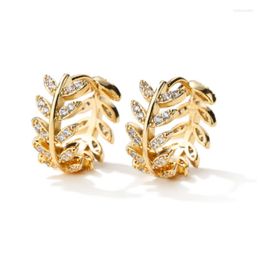 Hoop Earrings Leaves Shape Rhinestone Surround Round Lovers Circle Ear Ring Women Crystal Small Earring Fashion Jewellery