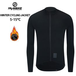 Cycling Shirts Tops YKYWBIKE WInter JACKET Thermal Fleece Men Cycling jacket Long Sleeve Cycling Bike Clothing black 230213
