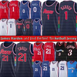 Joel 21 Embiid James Basketball Jersey 1 Harden Tyrese 0 Maxey Jersey Allen 3 Iverson men retro 75th Anniversary shirt Black