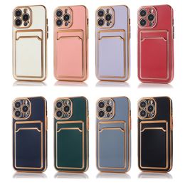 Luxury Plating Multi Functional Soft TPU Cases Electroplating With Credit Card Holder Pocket Camera Lens Protectors For iPhone 14 13 12 11 Pro MAX 8 7 Plus SE2