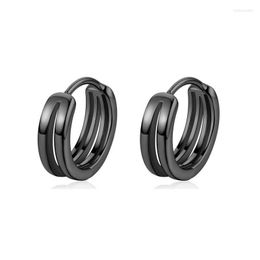 Hoop Earrings 2023 Trend Hollow Double Ring Small Earring For Men Women Black Silver-color Hip Hop Gothic Party Jewelry Simple Daily Wear