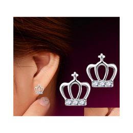 Charm 925 Sterling Sier Crown Earrings For Women Fashion Tiny Ear Pin Fine Jewelry Drop Delivery Dhqjf