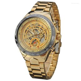 Wristwatches Sport Design Bezel Golden Watch Mens Watches Luxury Montre Homme Clock Men Automatic Self Wind Skeleton Relogio Masculino
