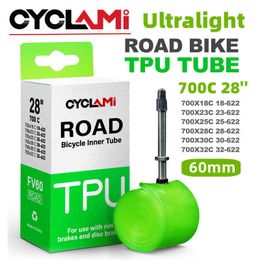 Tyres CYCLAMI Ultralight Tube Road Bike MTB Bicycle TPU Material Inner Tyre 60mm Length French Valve 700C Patch Kits 0213