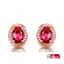 Stud Gold Earrings For Women Jewellery Accessories Oval Ruby Zircon Gemstone Wedding Party Gift Wholesale Drop Delivery Dh6Q1
