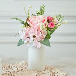 Decorative Flowers Rose Hydrangea Combination Flower Soft Decoration Simulation Home Table European And American Style Silk