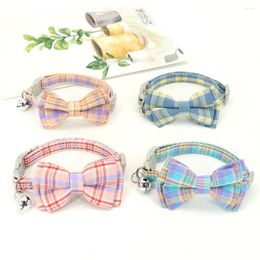 Dog Collars Cute Puppy Kitten Collar With Bell Accessories For Small Medium Dogs Cat Chihuahua Adjustable Plaid Bowknot Necklace Pet