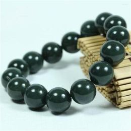 Strand Genuine Natural Green Jade Buddha Beads Bracelet Men Big Jades Stone Bead Elastic Fashion Jewellery Male Bangle