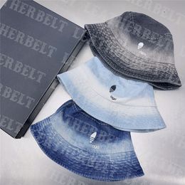 Summer Denim Bucket Hat Gradient Colour Sun Hat Beach Vacation Firsherman Cap Letter Print Canvas Golf Caps