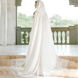 Wraps White Silk Bridal Cape Long Hooded Wedding Cloak Lace Custom Made Bride Bolero Wrap Jacket