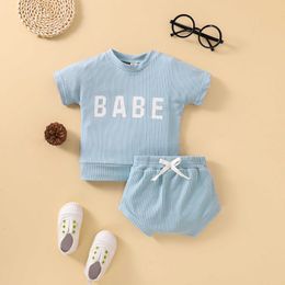 Clothing Sets Summer Newborn Baby Clothes Set Toddler Girls Boys Outfits Cotton Letter Print Short Sleeve TShirtsElastic Pants Suit