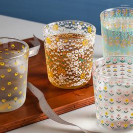Wine Glasses Cutelife Ins Nordic Vintage Transparent Coffee Glass Cup Heat-resistant Milk Juice Tea Drinkware Print Home Wedding
