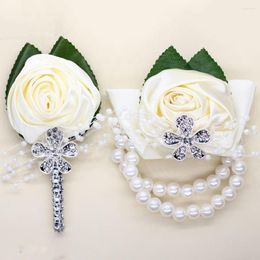 Decorative Flowers 5Pieces/Bag European Style Corsages Silk Flower Wedding Groom Groomsmen Boutonniere OR Bride Bridesmaid Women Hand Wrist