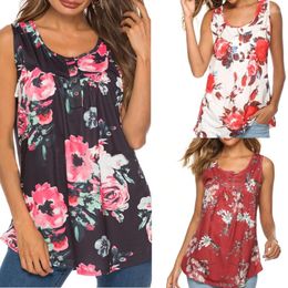 Women's Blouses 95AB Flower Print Flowy Floral Pull On Casual Summer Sleeveless For Women