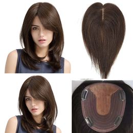 Synthetic s Human Hair Piece to Silk Base Women Topper or Toupee let Top Thin Loss Clre Clip in for Mid Part 230214