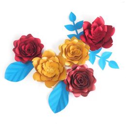 Decorative Flowers DIY Giant Paper Artificial Fleurs Artificielles Backdrop Rose 5CS 4 Leave Wedding Party Decor Nursery Mix Colour