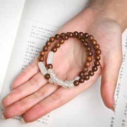 Strand Wholesale Tibetan Buddhism Mala Prayer Beads Handmade Xiuyan Stone Natural Wood Stretch Bracelets Unisex Ethnic Jewellery