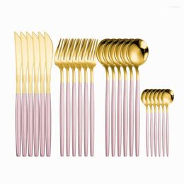 Dinnerware Sets Pink Gold Cutlery Stainless Steel Tableware Knife Spoon Fork Set Flatware Kitchen Creative Luxury Travel Drop