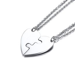 Pendant Necklaces 2 Pieces Heart Puzzle Matching Couple Necklace Set In Stainless Steel Friend For Custom Name Engraved