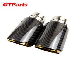 1PC Car Universal Golden Inner Pipe Glossy Black Carbon Fibre Exhaust Muffler Tip Exhaust Tail Tip Tail Pipe Trim without logo7396062