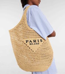 Lyx totes design kvinnor väska stor flätad raffia halm kapacitet casual tote handväska ihålig sommar strand semester axel väska 0222v23