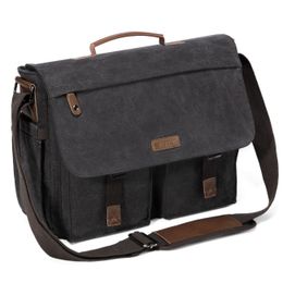 Briefcases VASCHY Vintage Water Resistant Canvas Briefcase 14 Inch Laptop Messenger Bag for Men 230214