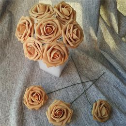 Decorative Flowers 100 Coffee Roses Artificial Floral Wedding Decor 8cm For Table Centrepiece Bridal Bouquets Fake LNPE030